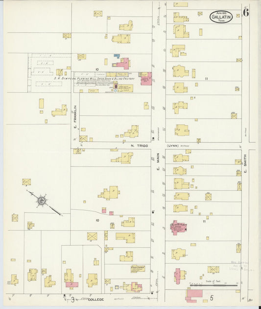 Sanborn Fire Insurance Map from Gallatin, Sumner County, Tennessee (1913), Sheet #0006 - Historic Sanborn Fire Insurance Map Print, vintage old map wall art, antique decor, genealogy gift, Tennessee Tennessee map