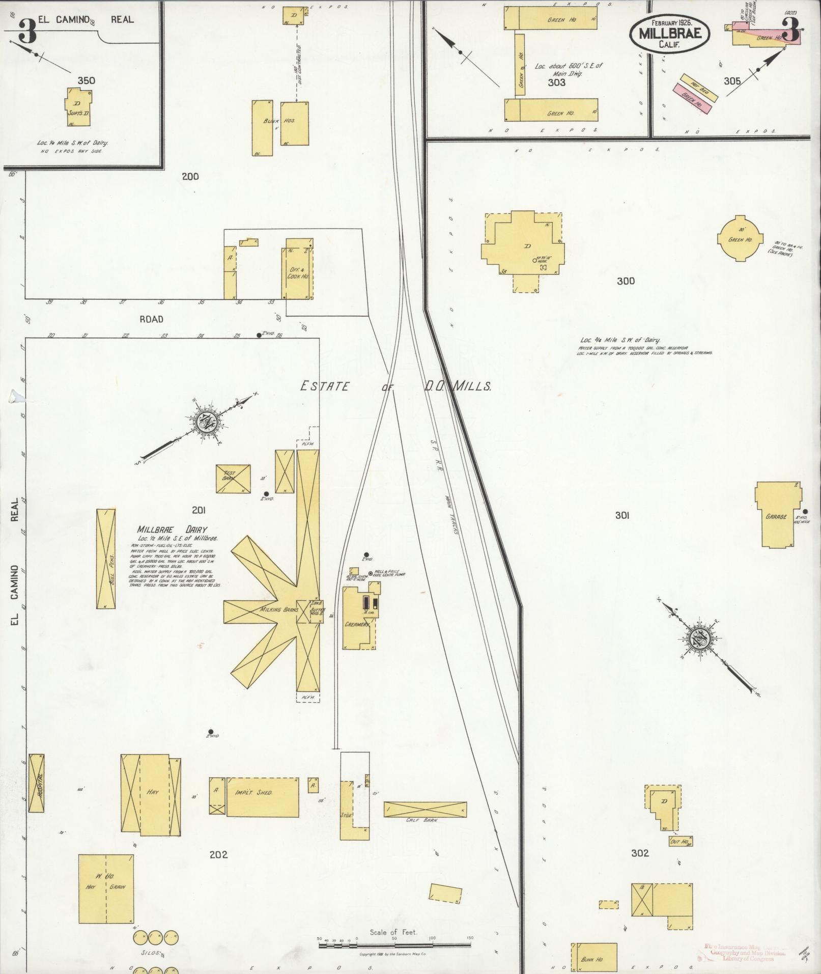 Sanborn Fire Insurance Map from Millbrae, San Mateo County, California (1926), Sheet #0003 - Historic Sanborn Fire Insurance Map Print, vintage old map wall art, antique decor, genealogy gift, California California map