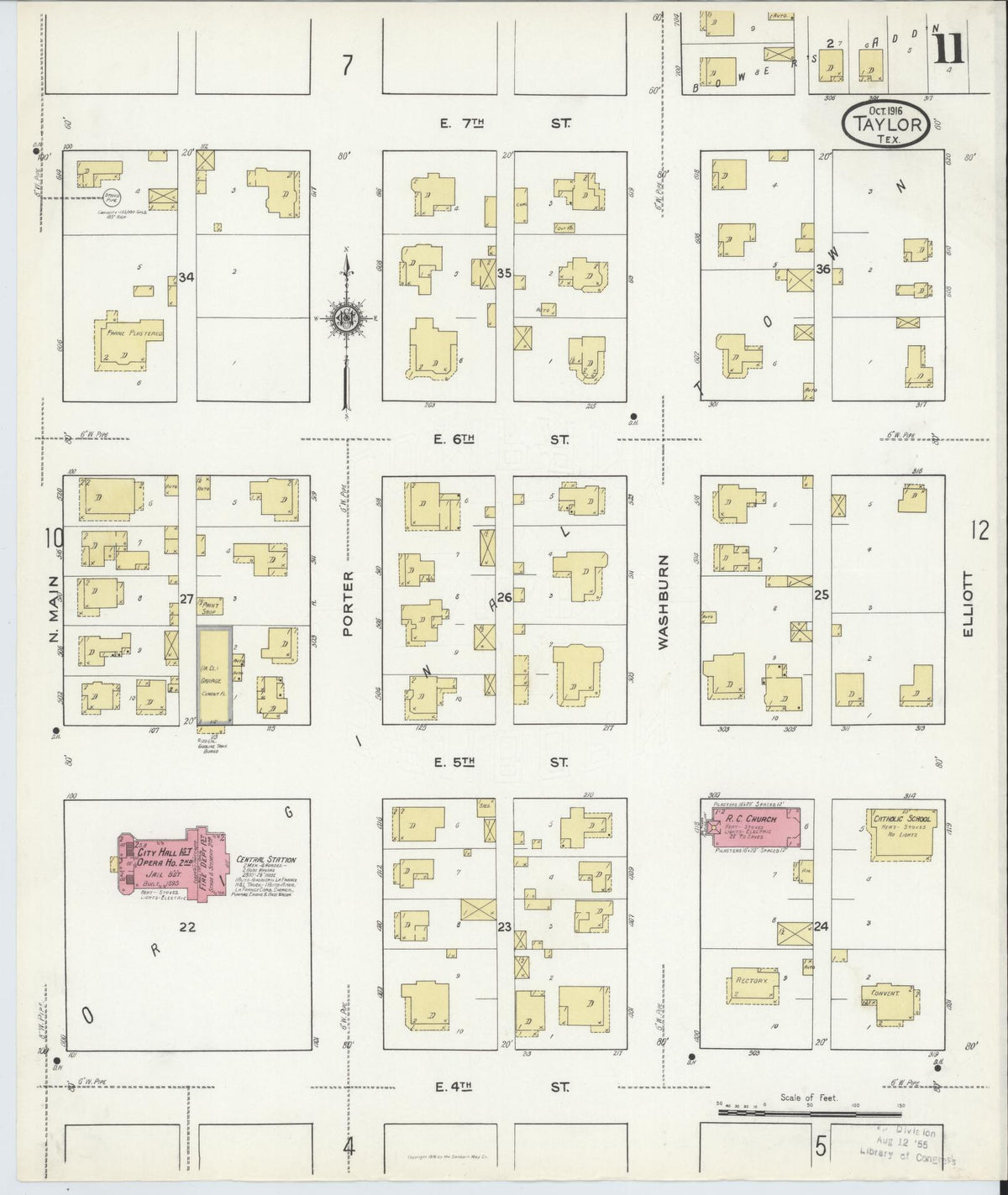Sanborn Fire Insurance Map from Taylor, Williamson County, Texas (1916), Sheet #0011 - Historic Sanborn Fire Insurance Map Print, vintage old map wall art, antique decor, genealogy gift, Texas Texas map