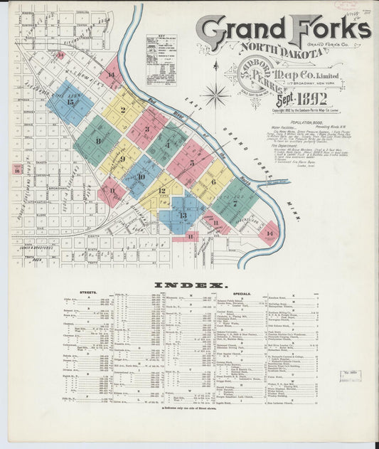 Sanborn Fire Insurance Map from Grand Forks, Grand Forks County, North Dakota (1892), Sheet #0001 - Complete Map Set gallery image, historic Sanborn map, vintage wall art, North Dakota North Dakota