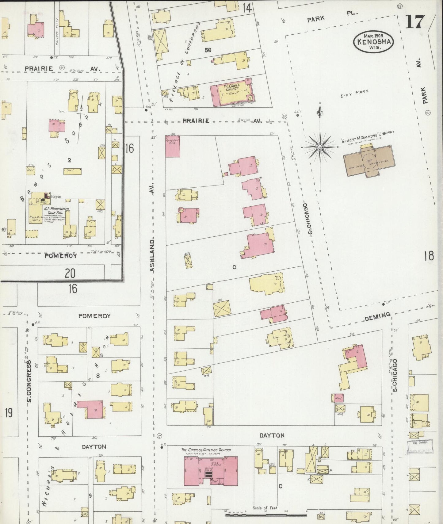 Sanborn Fire Insurance Map from Kenosha, Kenosha County, Wisconsin (1905), Sheet #0017 - Complete Map Set gallery image, historic Sanborn map, vintage wall art, Wisconsin Wisconsin