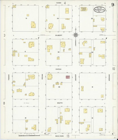 Sanborn Fire Insurance Map from Henrietta, Clay County, Texas (1912), Sheet #0009 - Complete Map Set gallery image, historic Sanborn map, vintage wall art, Texas Texas
