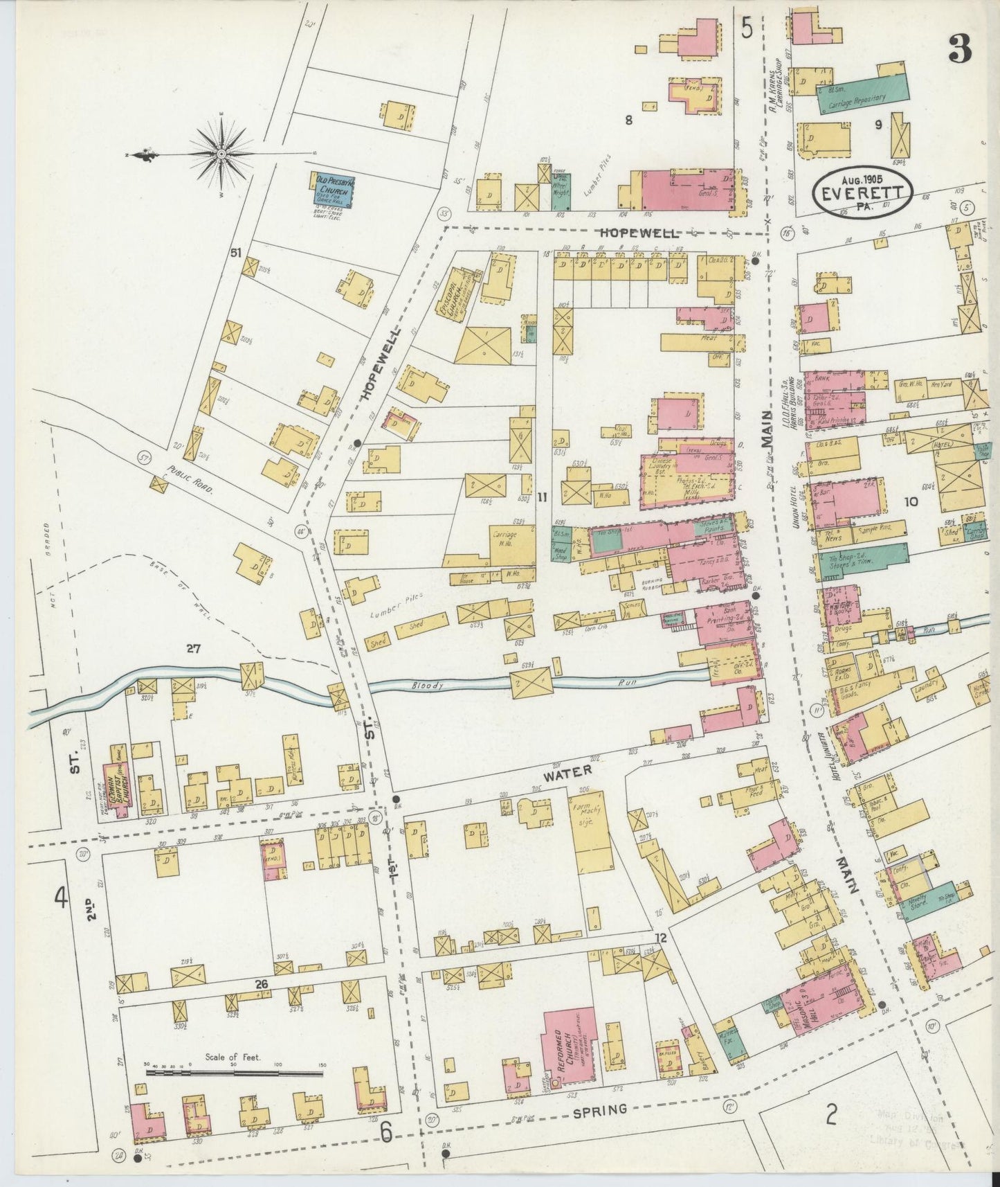 Sanborn Fire Insurance Map from Everett, Bedford County, Pennsylvania (1905), Sheet #0003 - Historic Sanborn Fire Insurance Map Print, vintage old map wall art, antique decor, genealogy gift, Pennsylvania Pennsylvania map