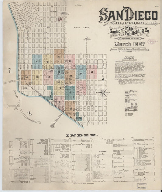 Sanborn Fire Insurance Map from San Diego, San Diego County, California (1887), Sheet #0001 - Complete Map Set gallery image, historic Sanborn map, vintage wall art, California California