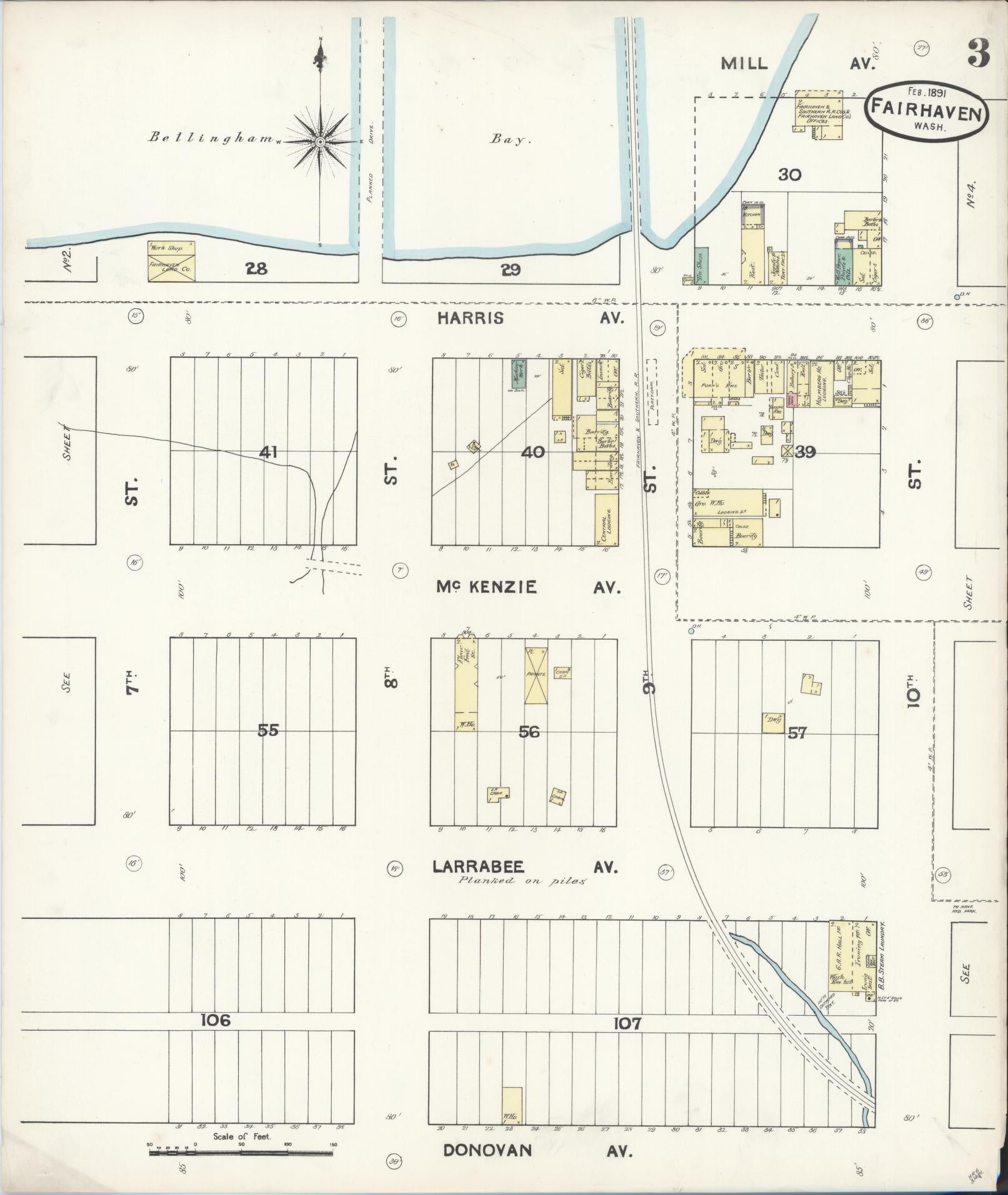 Sanborn Fire Insurance Map from Fairhaven [see also Bellingham and Sehome], Whatcom County, Washington (1891), Sheet #0003 - Complete Map Set gallery image, historic Sanborn map, vintage wall art, Washington Washington