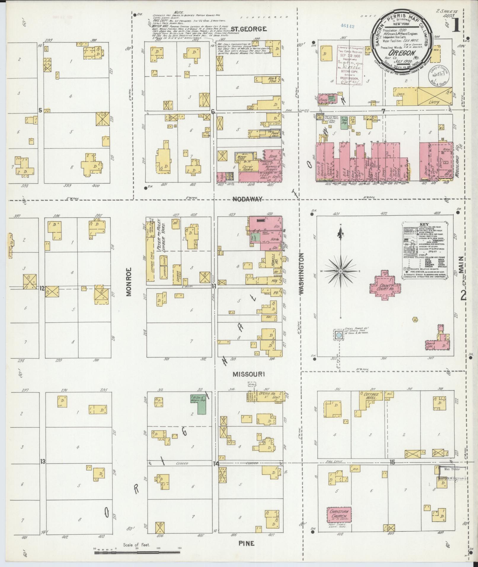 Sanborn Fire Insurance Map from Oregon, Holt County, Missouri (1900), Sheet #0001 - Complete Map Set gallery image, historic Sanborn map, vintage wall art, Missouri Missouri