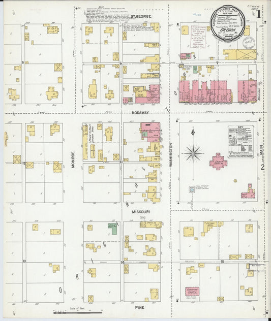 Sanborn Fire Insurance Map from Oregon, Holt County, Missouri (1900), Sheet #0001 - Complete Map Set gallery image, historic Sanborn map, vintage wall art, Missouri Missouri