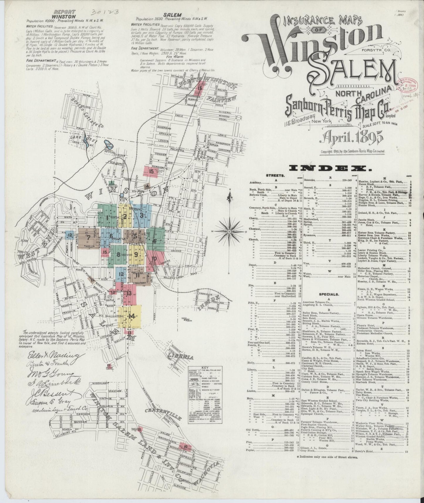 Sanborn Fire Insurance Map from Winston-Salem, Forsyth County, North Carolina. (1895) – Historic Sanborn Fire Insurance Map Print