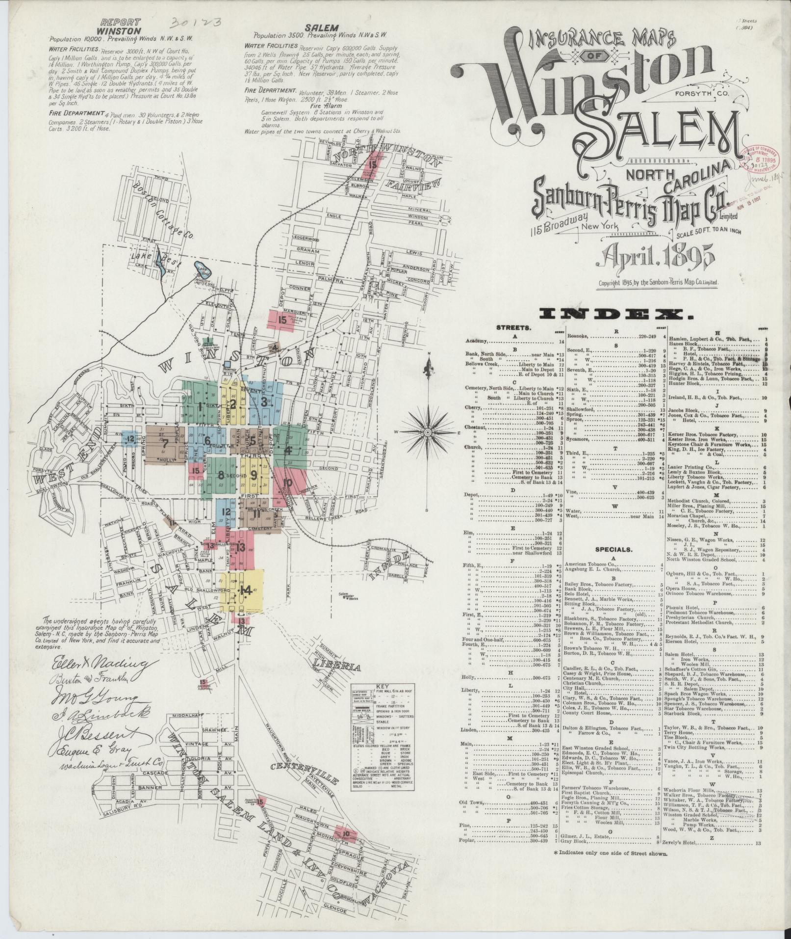Sanborn Fire Insurance Map from Winston-Salem, Forsyth County, North Carolina. (1895) – Historic Sanborn Fire Insurance Map Print