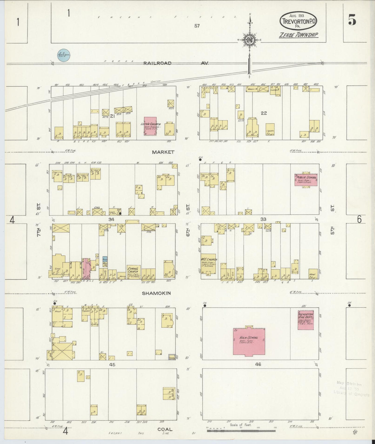 Sanborn Fire Insurance Map from Trevorton Post Office, Northumberland County, Pennsylvania (1913), Sheet #0005 - Historic Sanborn Fire Insurance Map Print, vintage old map wall art, antique decor, genealogy gift, Pennsylvania Pennsylvania map
