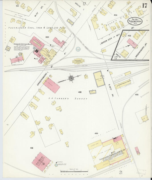 Sanborn Fire Insurance Map from Tuscaloosa, Tuscaloosa County, Alabama (1910), Sheet #0017 - Historic Sanborn Fire Insurance Map Print, vintage old map wall art, antique decor, genealogy gift, Alabama Alabama map