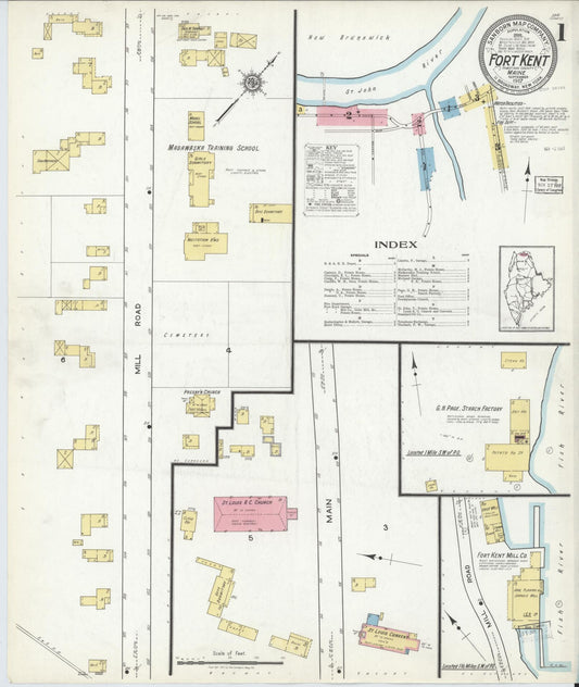 Sanborn Fire Insurance Map from Fort Kent, Aroostook County, Maine (1917), Sheet #0001 - Historic Sanborn Fire Insurance Map Print, vintage old map wall art, antique decor, genealogy gift, Maine Maine map