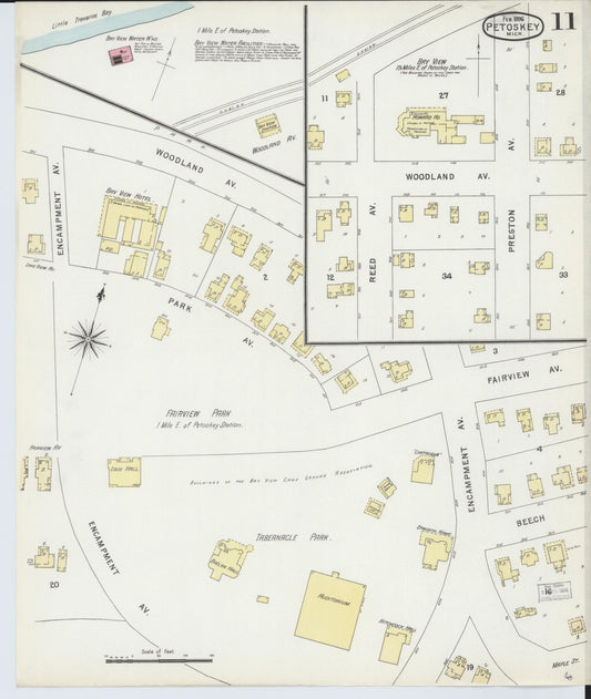 Sanborn Fire Insurance Map from Petoskey, Emmet County, Michigan (1896), Sheet #0011 - Historic Sanborn Fire Insurance Map Print, vintage old map wall art, antique decor, genealogy gift, Michigan Michigan map