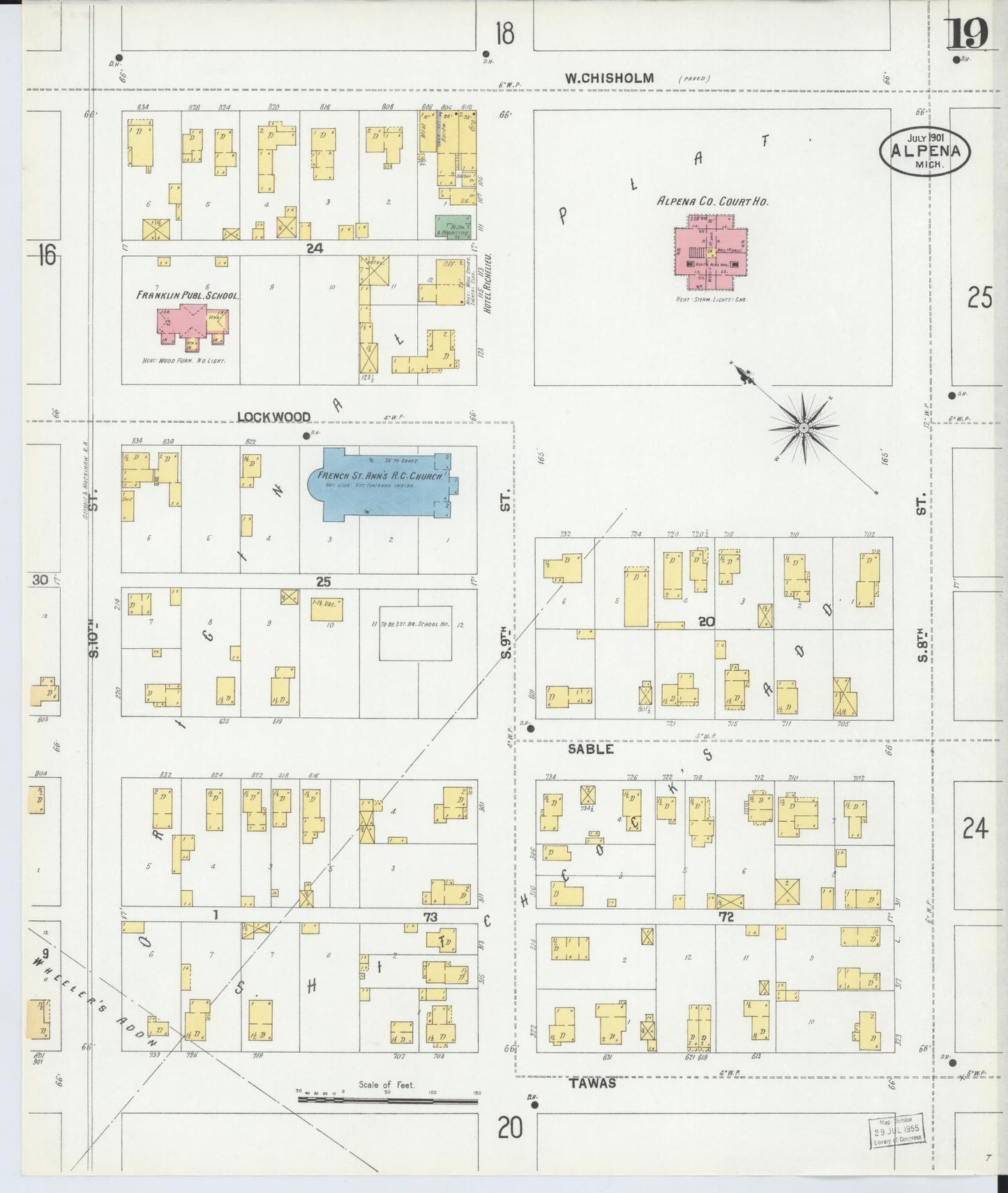 Sanborn Fire Insurance Map from Alpena, Alpena County, Michigan (1901), Sheet #0019 - Historic Sanborn Fire Insurance Map Print, vintage old map wall art, antique decor, genealogy gift, Michigan Michigan map