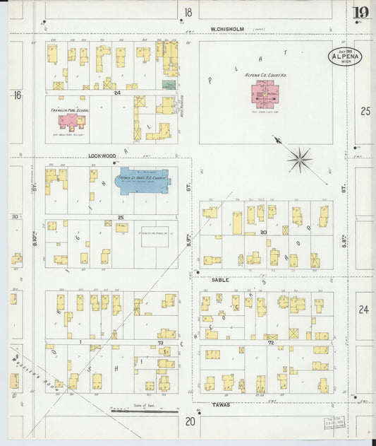 Sanborn Fire Insurance Map from Alpena, Alpena County, Michigan (1901), Sheet #0019 - Historic Sanborn Fire Insurance Map Print, vintage old map wall art, antique decor, genealogy gift, Michigan Michigan map