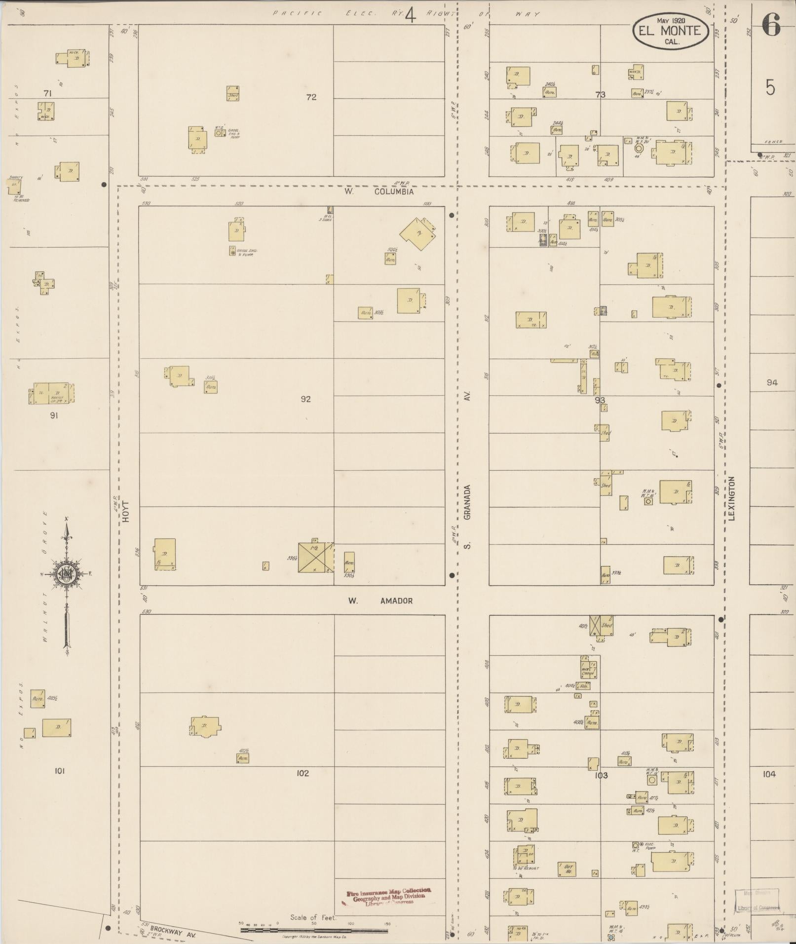 Sanborn Fire Insurance Map from El Monte, Los Angeles County, California (1920), Sheet #0006 - Historic Sanborn Fire Insurance Map Print, vintage old map wall art, antique decor, genealogy gift, California California map