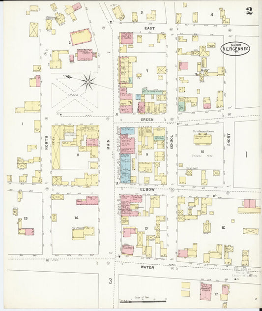 Sanborn Fire Insurance Map from Vergennes, Addison County, Vermont (1897), Sheet #0002 - Historic Sanborn Fire Insurance Map Print, vintage old map wall art, antique decor, genealogy gift, Vermont Vermont map