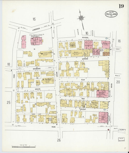 Sanborn Fire Insurance Map from Rockland, Knox County, Maine (1912), Sheet #0019 - Historic Sanborn Fire Insurance Map Print, vintage old map wall art, antique decor, genealogy gift, Maine Maine map