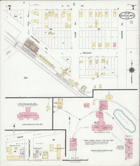 Sanborn Fire Insurance Map from Devils Lake, Ramsey County, North Dakota (1924), Sheet #0007 - Historic Sanborn Fire Insurance Map Print, vintage old map wall art, antique decor, genealogy gift, North Dakota North Dakota map
