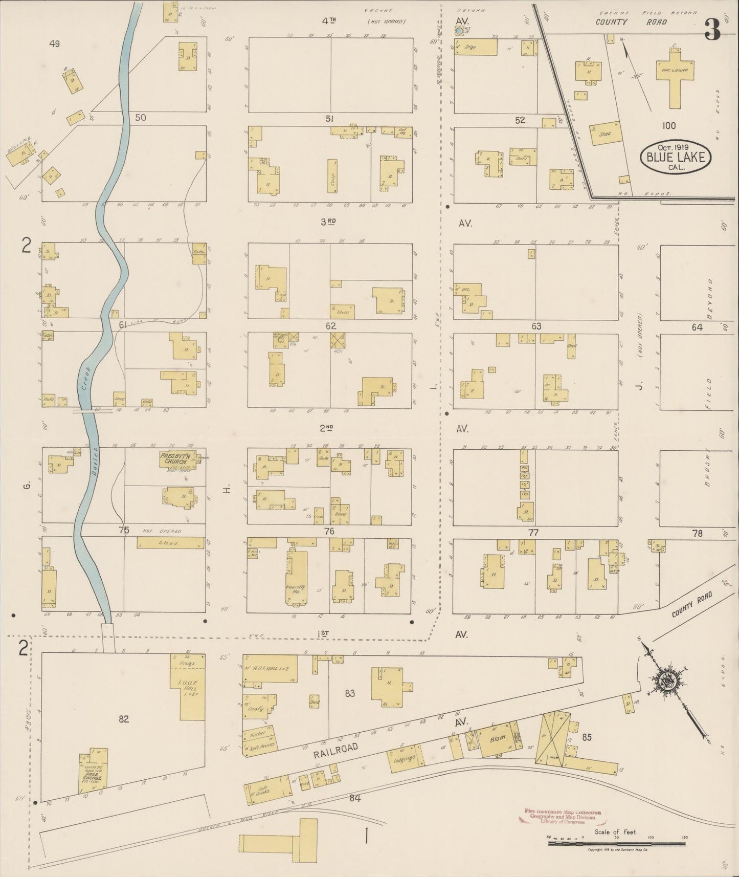 Sanborn Fire Insurance Map from Blue Lake, Humboldt County, California (1919), Sheet #0003 - Historic Sanborn Fire Insurance Map Print, vintage old map wall art, antique decor, genealogy gift, California California map