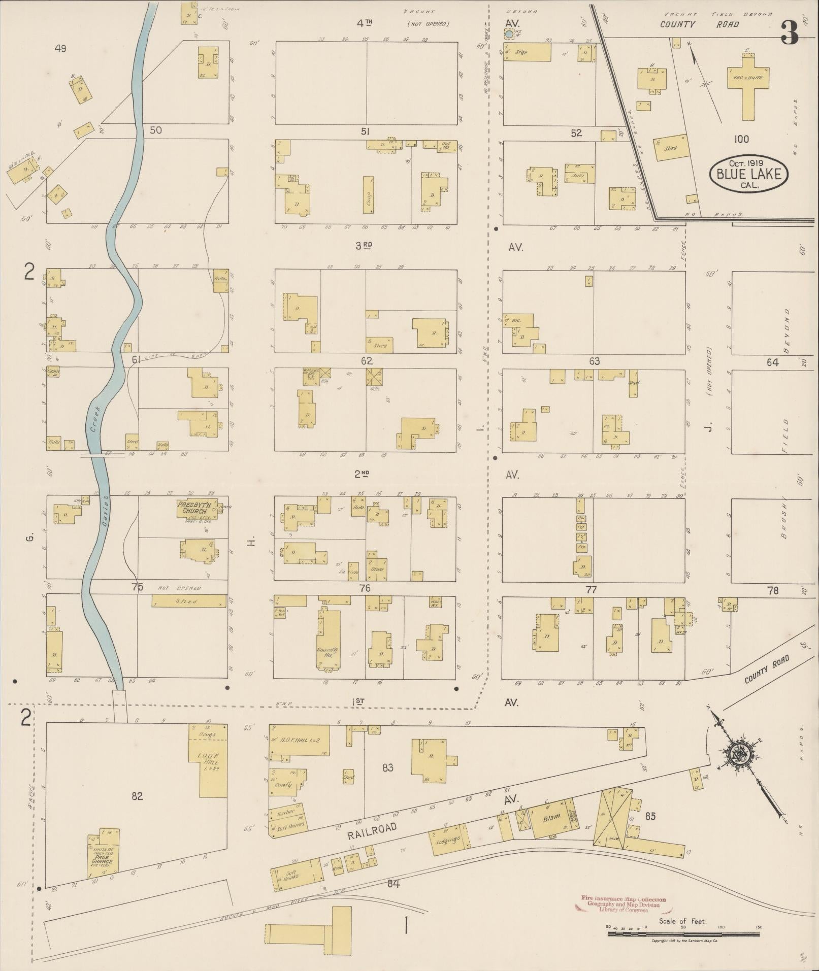 Sanborn Fire Insurance Map from Blue Lake, Humboldt County, California (1919), Sheet #0003 - Historic Sanborn Fire Insurance Map Print, vintage old map wall art, antique decor, genealogy gift, California California map