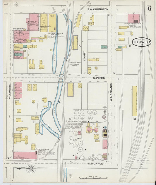 Sanborn Fire Insurance Map from Titusville, Crawford County, Pennsylvania (1893), Sheet #0006 - Historic Sanborn Fire Insurance Map Print, vintage old map wall art, antique decor, genealogy gift, Pennsylvania Pennsylvania map