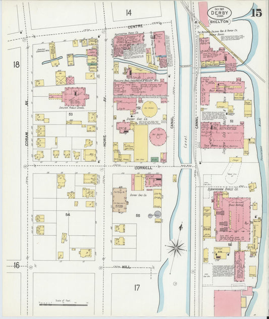Sanborn Fire Insurance Map from Derby, New Haven County, Connecticut (1901), Sheet #0015 - Historic Sanborn Fire Insurance Map Print, vintage old map wall art, antique decor, genealogy gift, Connecticut Connecticut map