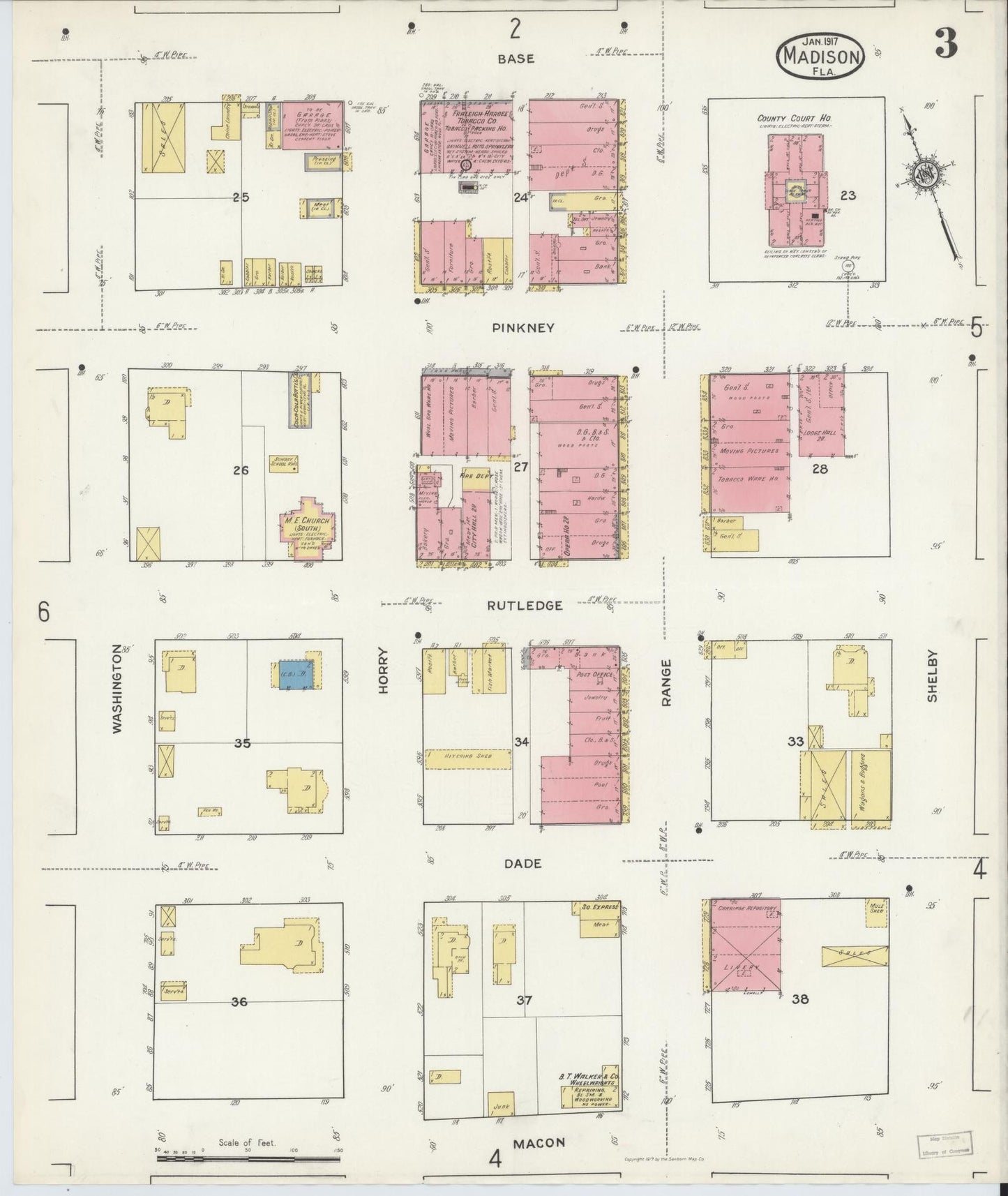 Sanborn Fire Insurance Map from Madison, Madison County, Florida (1917), Sheet #0003 - Historic Sanborn Fire Insurance Map Print, vintage old map wall art, antique decor, genealogy gift, Florida Florida map