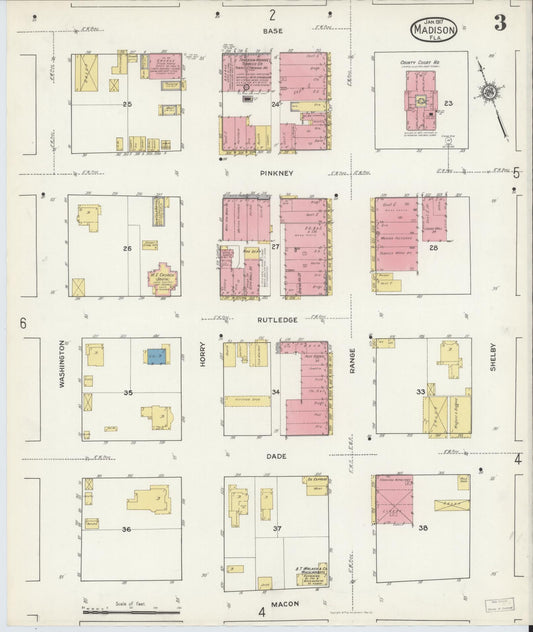 Sanborn Fire Insurance Map from Madison, Madison County, Florida (1917), Sheet #0003 - Historic Sanborn Fire Insurance Map Print, vintage old map wall art, antique decor, genealogy gift, Florida Florida map