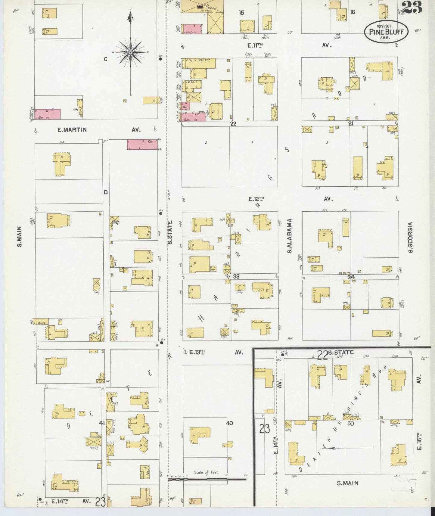 Sanborn Fire Insurance Map from Pine Bluff, Jefferson County, Arkansas (1901), Sheet #0023 - Historic Sanborn Fire Insurance Map Print, vintage old map wall art, antique decor, genealogy gift, Arkansas Arkansas map