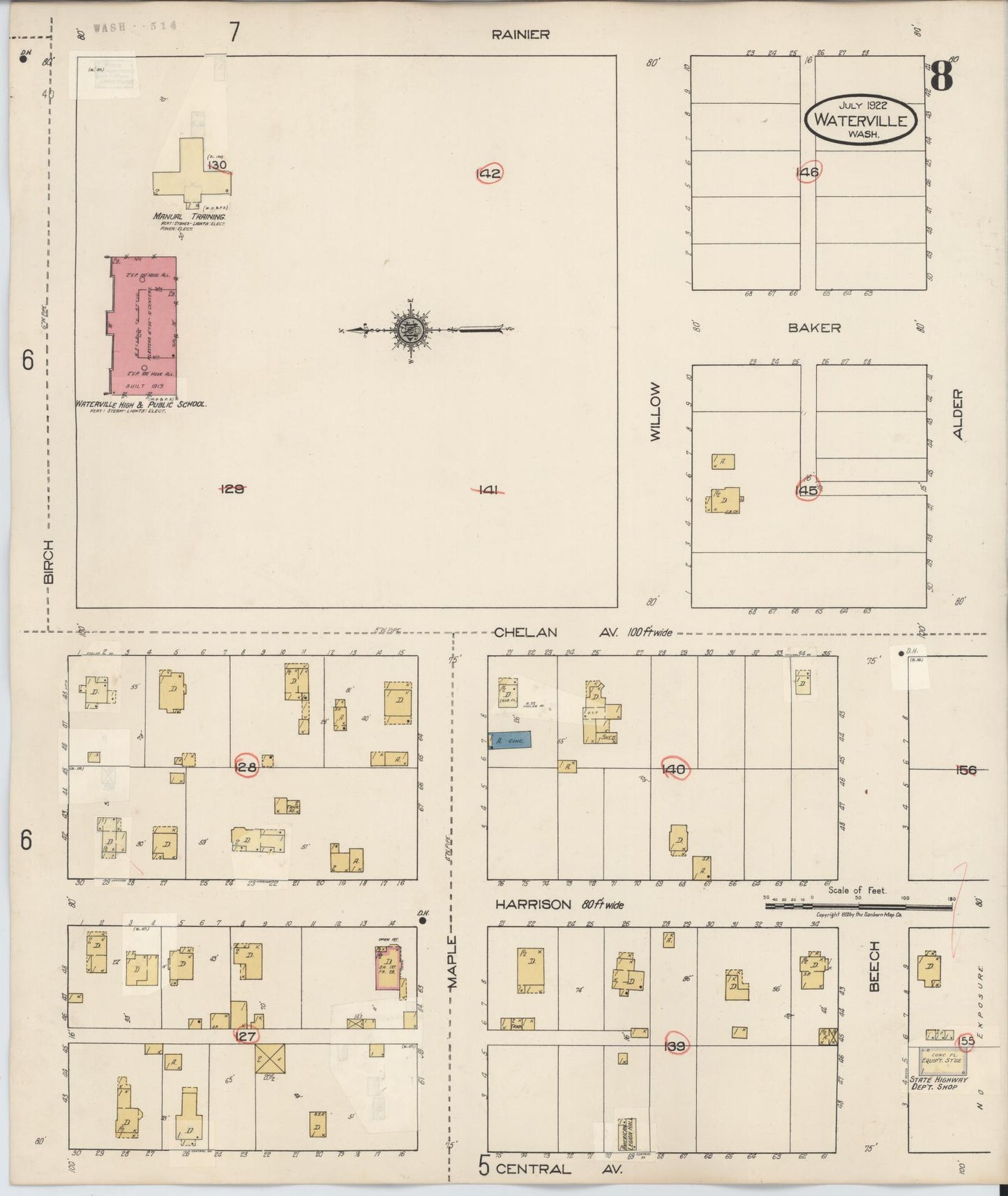 Sanborn Fire Insurance Map from Waterville, Douglas County, Washington (1942), Sheet #0008 - Complete Map Set gallery image, historic Sanborn map, vintage wall art, Washington Washington