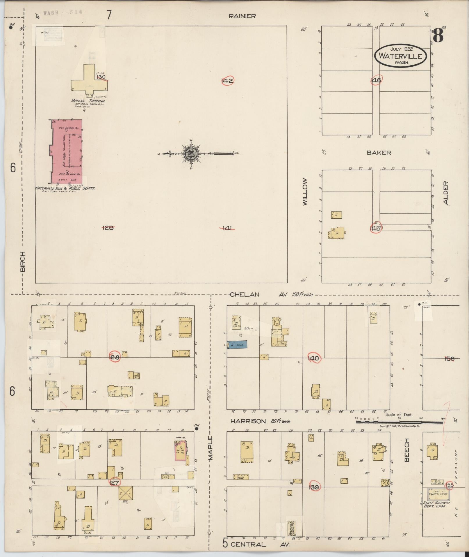 Sanborn Fire Insurance Map from Waterville, Douglas County, Washington (1942), Sheet #0008 - Complete Map Set gallery image, historic Sanborn map, vintage wall art, Washington Washington