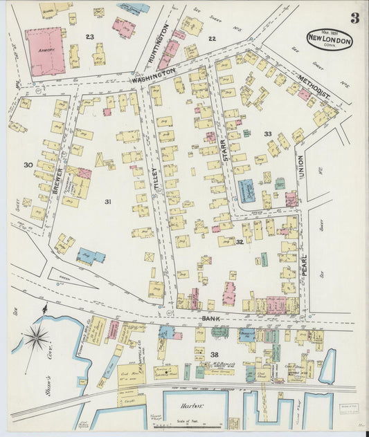 Sanborn Fire Insurance Map from New London, New London County, Connecticut (1891), Sheet #0003 - Historic Sanborn Fire Insurance Map Print, vintage old map wall art, antique decor, genealogy gift, Connecticut Connecticut map
