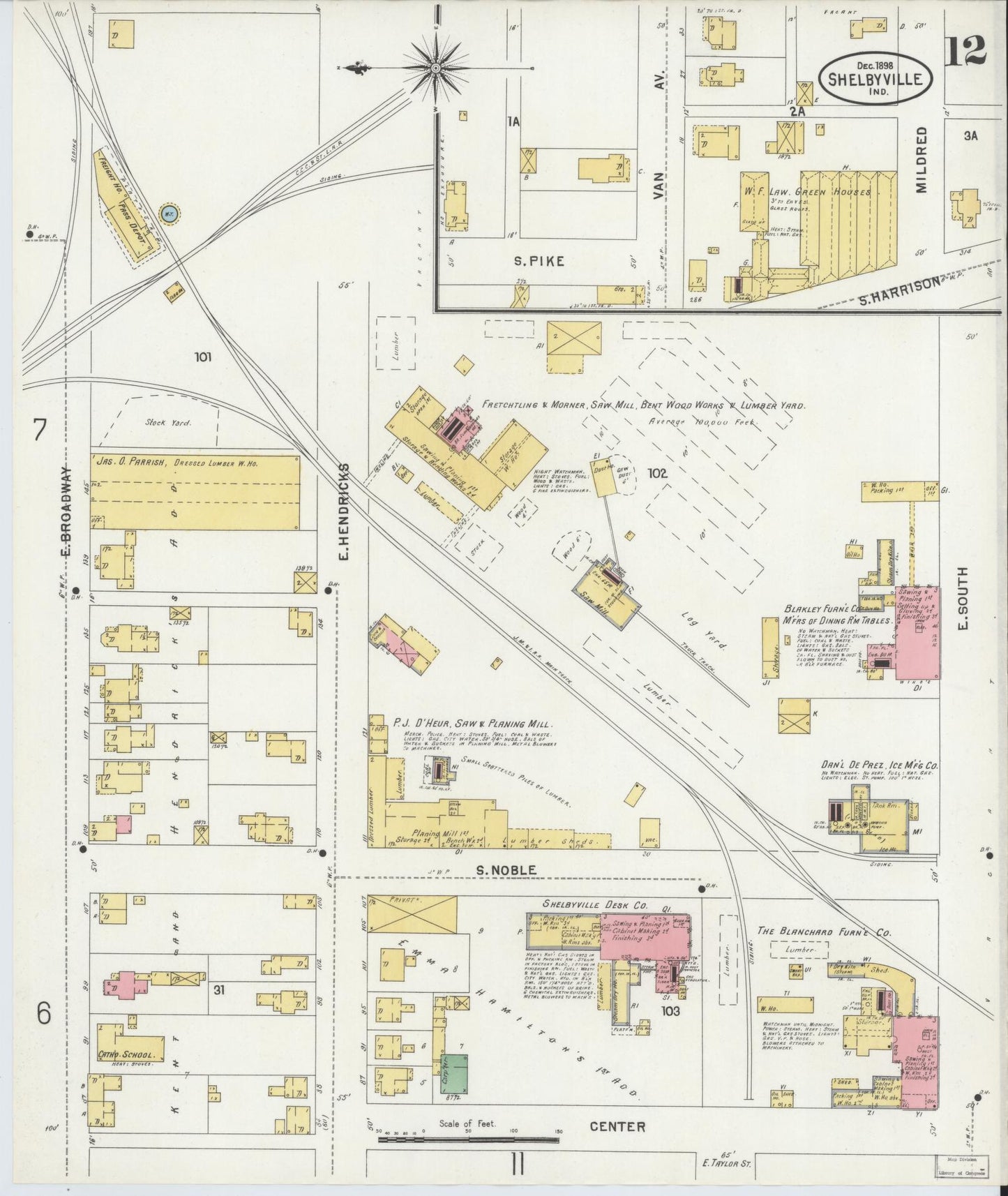 Sanborn Fire Insurance Map from Shelbyville, Shelby County, Indiana (1898), Sheet #0012 - Historic Sanborn Fire Insurance Map Print, vintage old map wall art, antique decor, genealogy gift, Indiana Indiana map