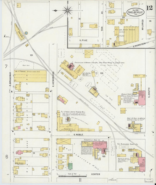 Sanborn Fire Insurance Map from Shelbyville, Shelby County, Indiana (1898), Sheet #0012 - Historic Sanborn Fire Insurance Map Print, vintage old map wall art, antique decor, genealogy gift, Indiana Indiana map
