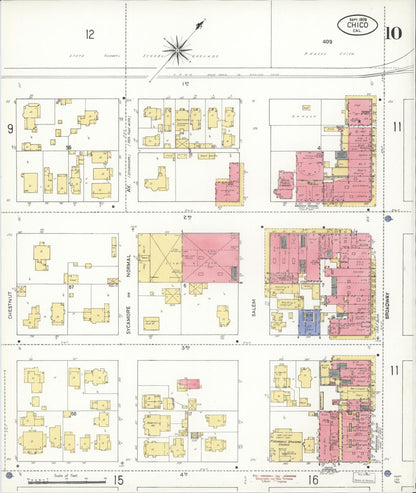 Sanborn Fire Insurance Map from Chico, Butte County, California (1909), Sheet #0010 - Historic Sanborn Fire Insurance Map Print, vintage old map wall art, antique decor, genealogy gift, California California map