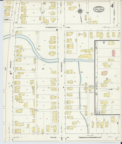 Sanborn Fire Insurance Map from Galion, Crawford County, Ohio (1913), Sheet #0004 - Complete Map Set gallery image, historic Sanborn map, vintage wall art, Ohio Ohio