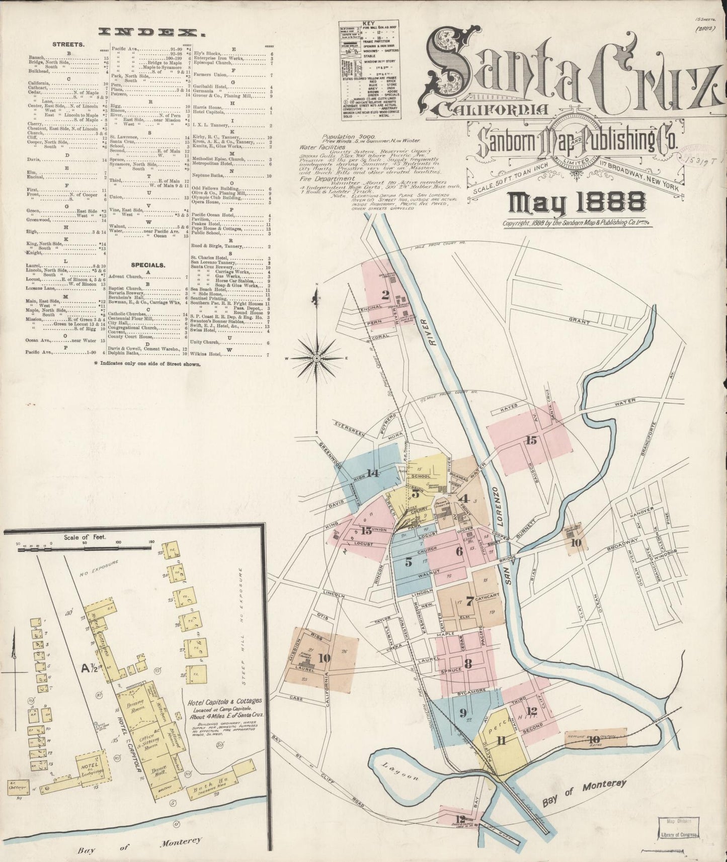 Sanborn Fire Insurance Map from Santa Cruz, Santa Cruz County, California (1888), Sheet #0001 - Complete Map Set gallery image, historic Sanborn map, vintage wall art, California California