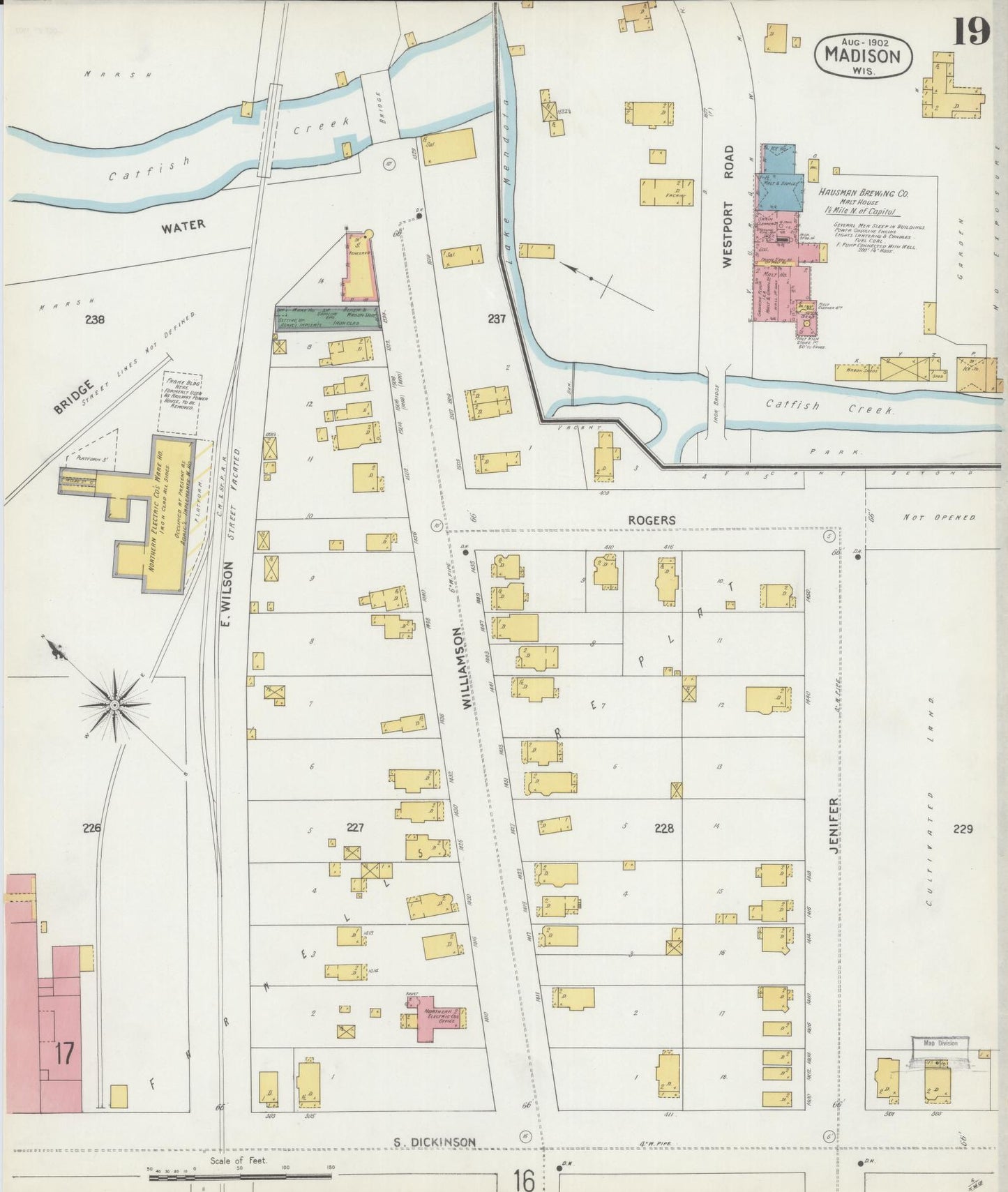 Sanborn Fire Insurance Map from Madison, Dane County, Wisconsin (1902), Sheet #0019 - Historic Sanborn Fire Insurance Map Print, vintage old map wall art, antique decor, genealogy gift, Wisconsin Wisconsin map