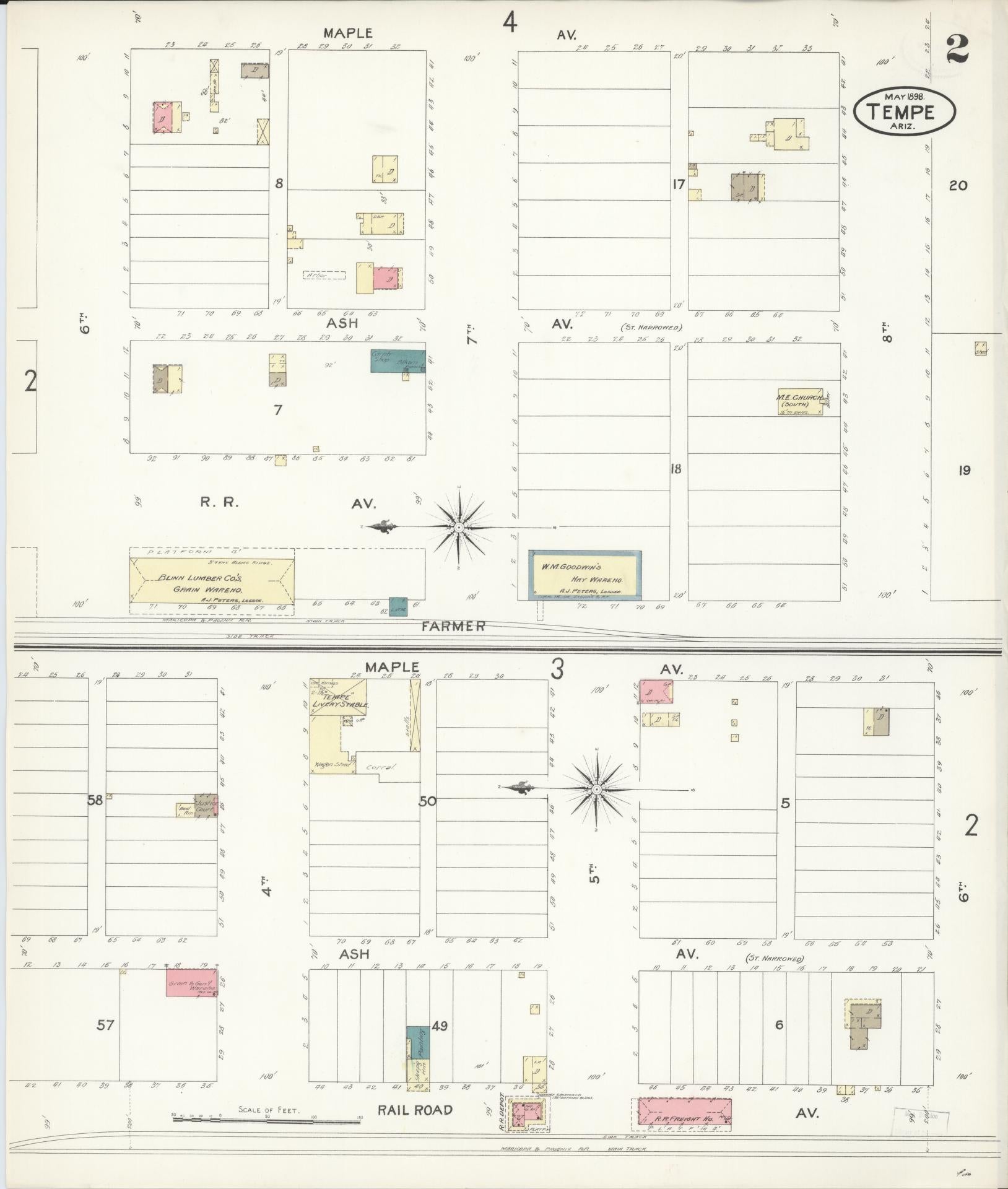 Sanborn Fire Insurance Map from Tempe, Maricopa County, Arizona (1898), Sheet #0002 - Complete Map Set gallery image, historic Sanborn map, vintage wall art, Arizona Arizona