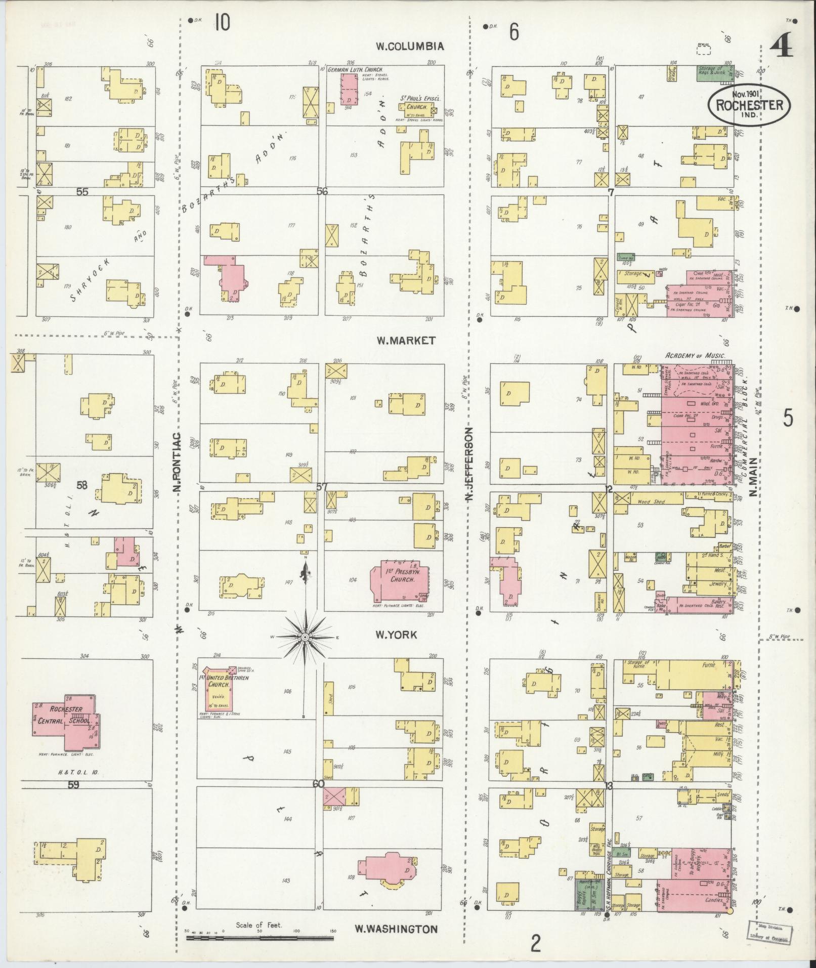 Sanborn Fire Insurance Map from Rochester, Fulton County, Indiana (1901), Sheet #0004 - Complete Map Set gallery image, historic Sanborn map, vintage wall art, Indiana Indiana