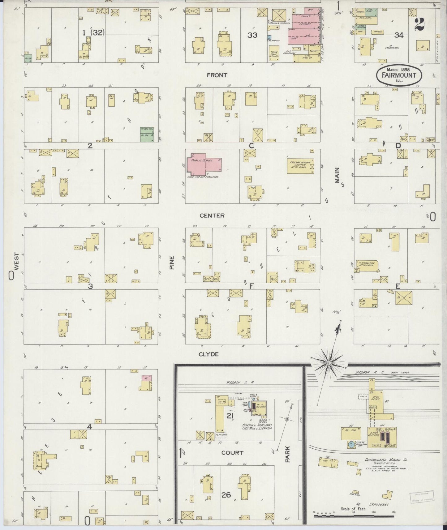 Sanborn Fire Insurance Map from Fairmount, Vermilion County, Illinois (1898), Sheet #0002 - Historic Sanborn Fire Insurance Map Print, vintage old map wall art, antique decor, genealogy gift, Illinois Illinois map