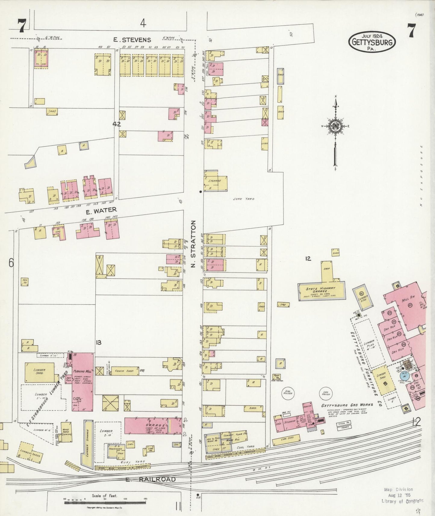 Sanborn Fire Insurance Map from Gettysburg, Adams County, Pennsylvania (1924), Sheet #0007 - Historic Sanborn Fire Insurance Map Print, vintage old map wall art, antique decor, genealogy gift, Pennsylvania Pennsylvania map