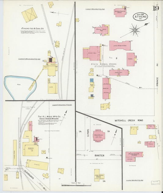Sanborn Fire Insurance Map from Athens, Clarke County, Georgia (1908), Sheet #0019 - Historic Sanborn Fire Insurance Map Print, vintage old map wall art, antique decor, genealogy gift, Georgia Georgia map