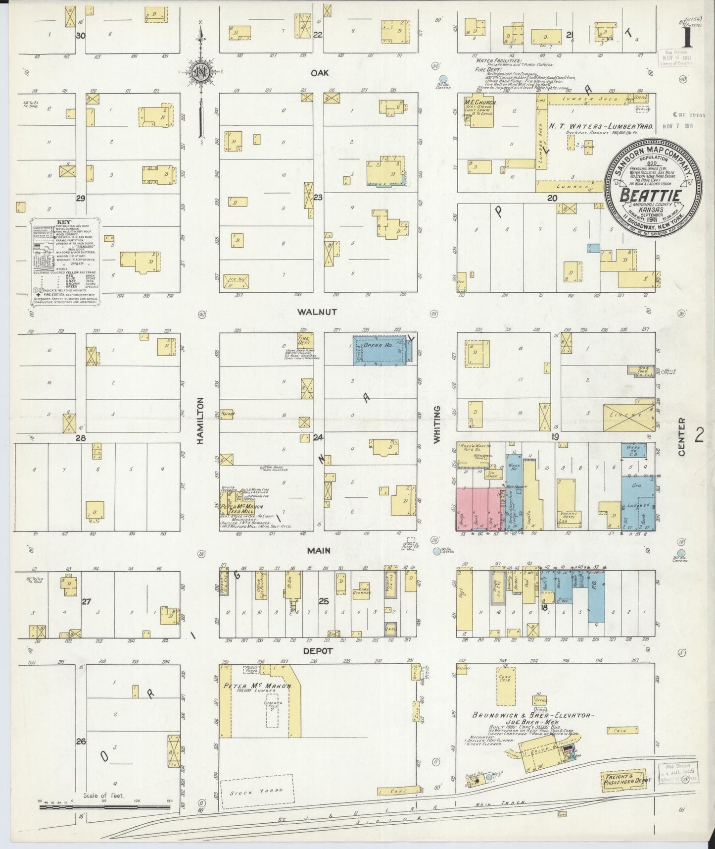 Sanborn Fire Insurance Map from Beattie, Marshall County, Kansas (1911), Sheet #0001 - Complete Map Set gallery image, historic Sanborn map, vintage wall art, Kansas Kansas