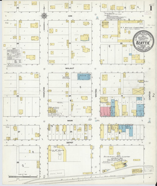 Sanborn Fire Insurance Map from Beattie, Marshall County, Kansas (1911), Sheet #0001 - Complete Map Set gallery image, historic Sanborn map, vintage wall art, Kansas Kansas