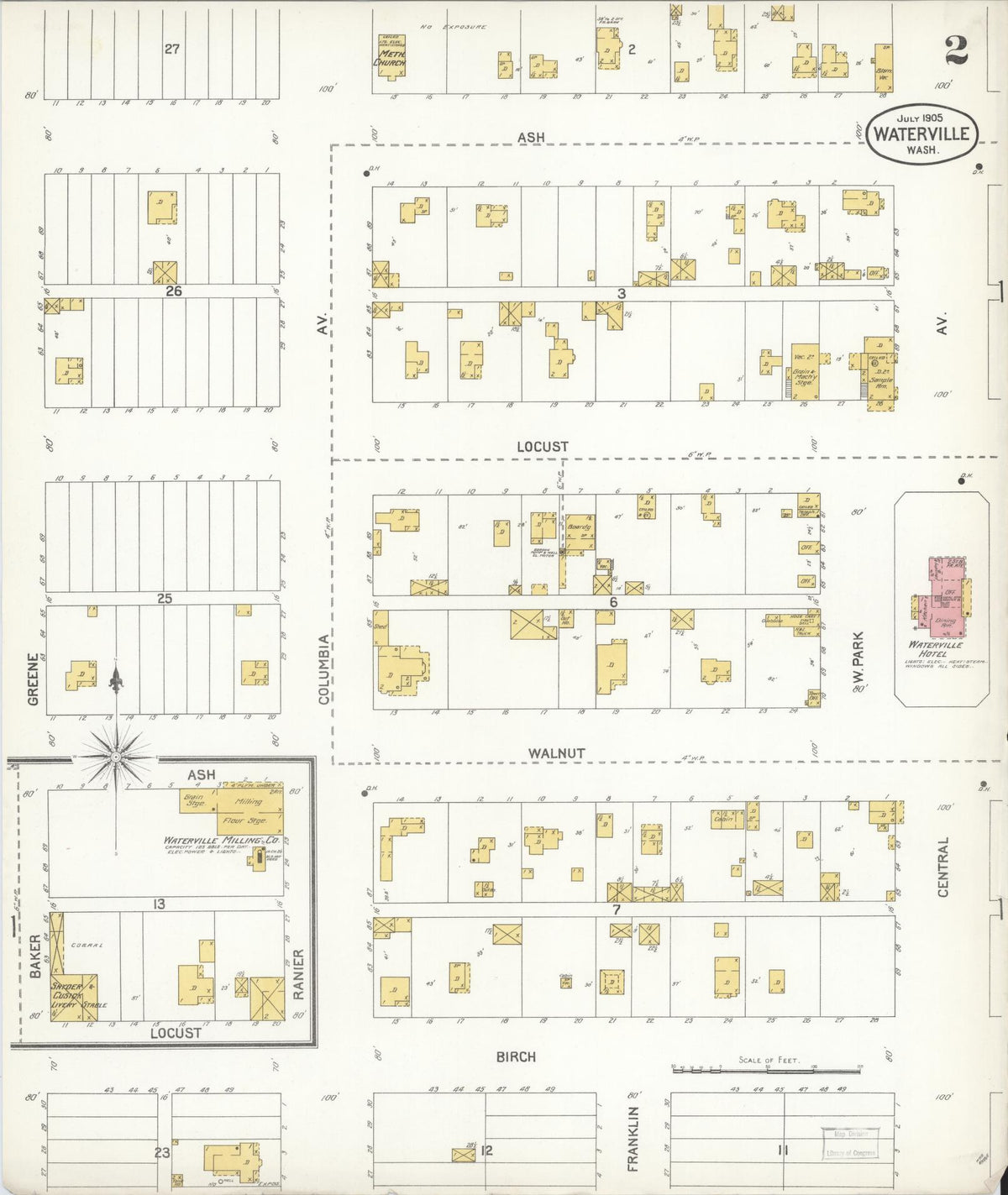 Sanborn Fire Insurance Map from Waterville, Douglas County, Washington (1905), Sheet #0002 - Historic Sanborn Fire Insurance Map Print, vintage old map wall art, antique decor, genealogy gift, Washington Washington map