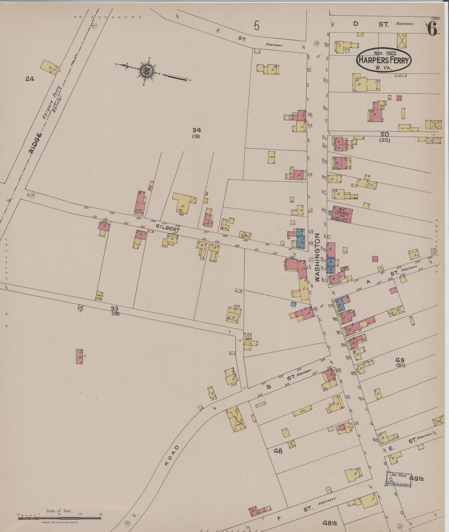Sanborn Fire Insurance Map from Harpers Ferry, Jefferson County, West Virginia (1922), Sheet #0006 - Complete Map Set gallery image, historic Sanborn map, vintage wall art, West Virginia West Virginia