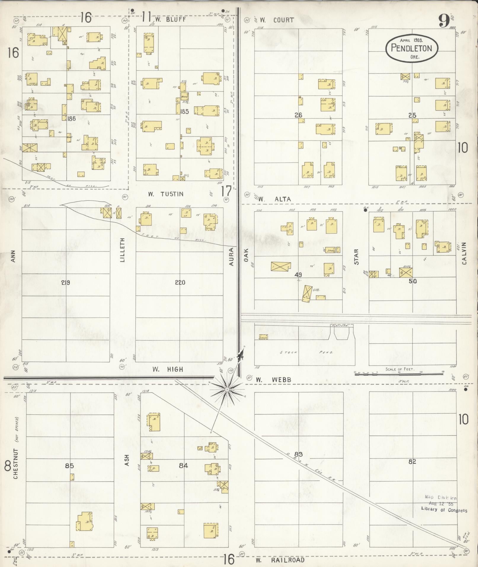 Sanborn Fire Insurance Map from Pendleton, Umatilla County, Oregon (1903), Sheet #0009 - Complete Map Set gallery image, historic Sanborn map, vintage wall art, Oregon Oregon