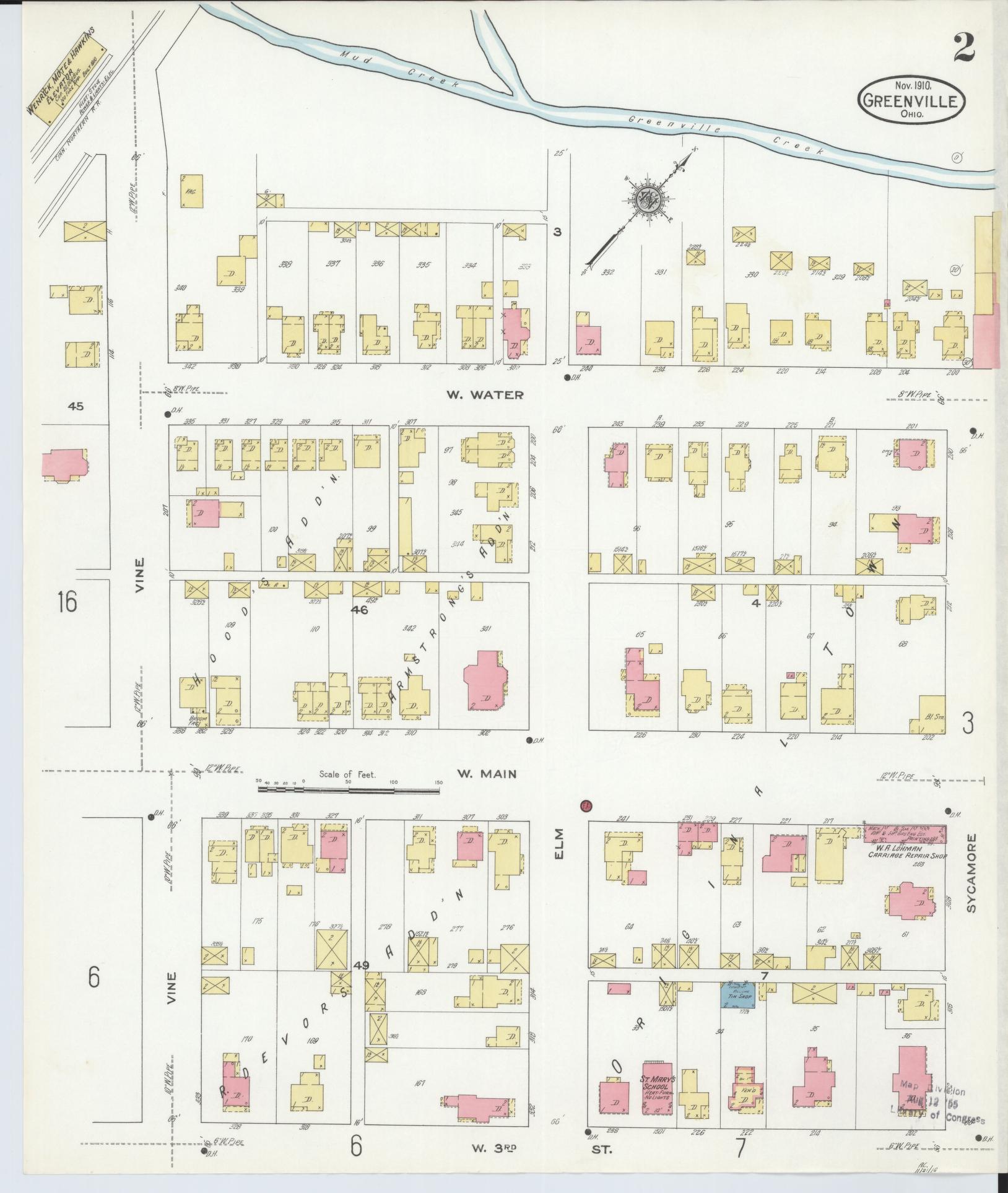 Sanborn Fire Insurance Map from Greenville, Darke County, Ohio (1910), Sheet #0002 - Historic Sanborn Fire Insurance Map Print, vintage old map wall art, antique decor, genealogy gift, Ohio Ohio map